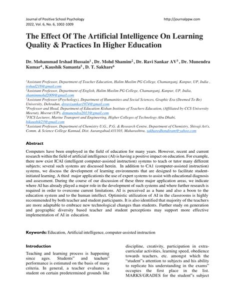 Pdf The Effect Of The Artificial Intelligence On Learning Quality