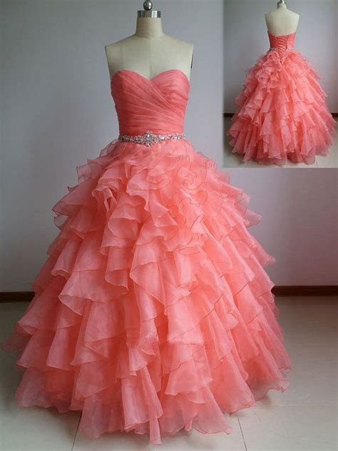 Beautiful Coral Ball Gown Sweetheart Prom Dresses With Beadings Coral