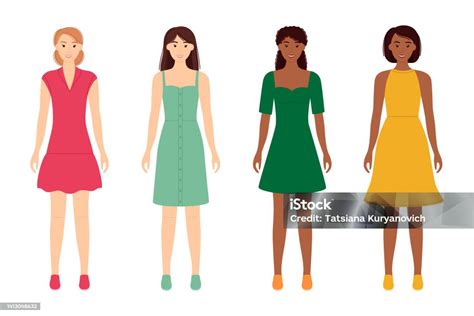 Fashion Women In Beautiful Dresses Vector Illustration Stock Illustration Download Image Now