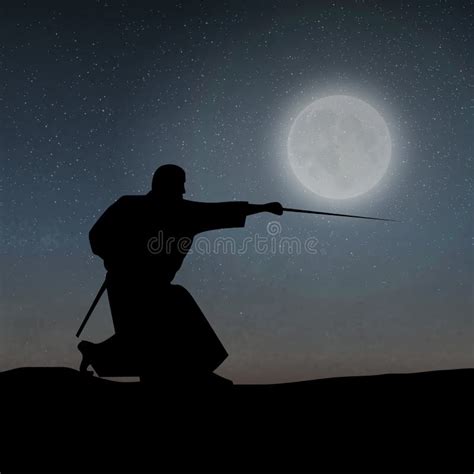 A Samurai Under The Moonlight Stock Vector Illustration Of Grey Male