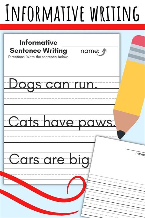 Informative Sentence Writing Ela Worksheets For Handwriting Practice