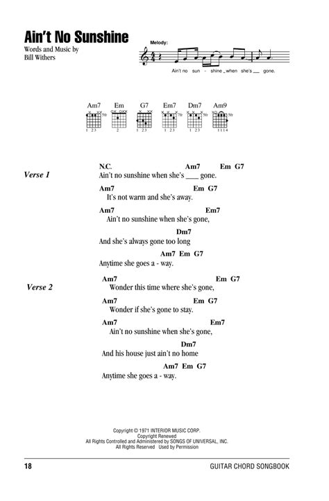 Ain't No Sunshine by Bill Withers - Guitar Chords/Lyrics - Guitar ...