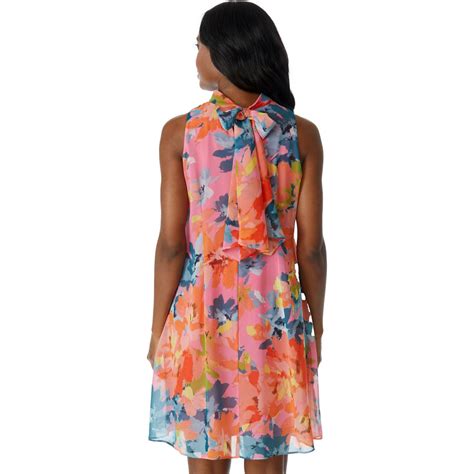 Robbie Big Floral Chiffon Bee Mock Neck Mini Dress Dresses Clothing