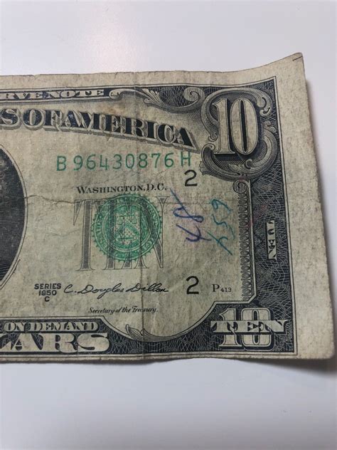 1950 C Ten Dollar Bill 10 Federal Reserve 1950 New York Misprint Off