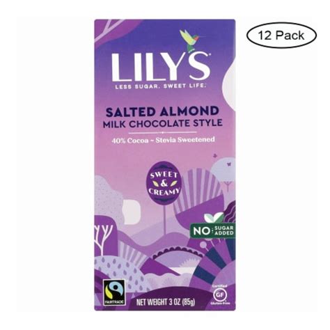 Lily`s Chocolate Bar Milk Chocolate 40 Percent Cocoa Salted Almond 12 Pack 3 Ounce Each