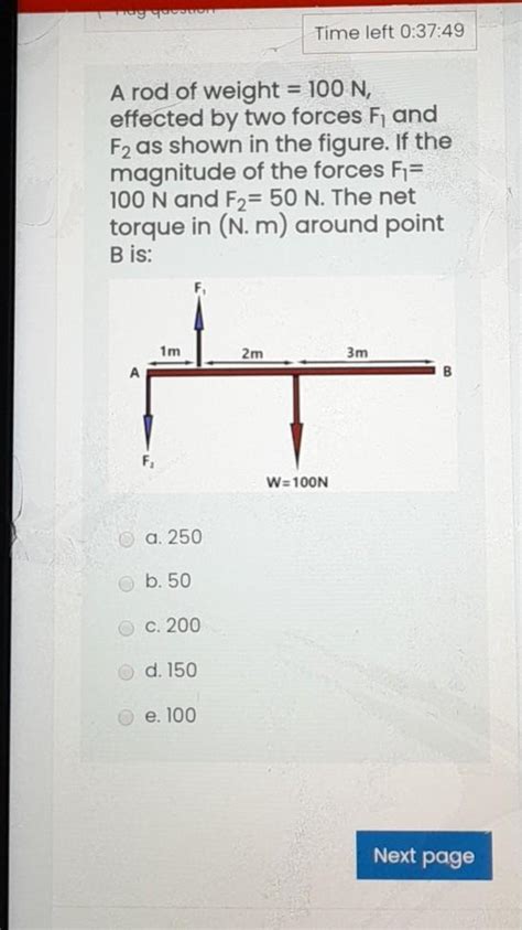 Solved CLOT Time Left 0 37 49 A Rod Of Weight 100 N Chegg