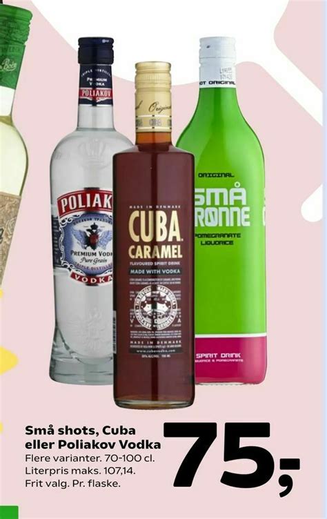 Små shots Cuba eller Poliakov Vodka tilbud hos Coop 365