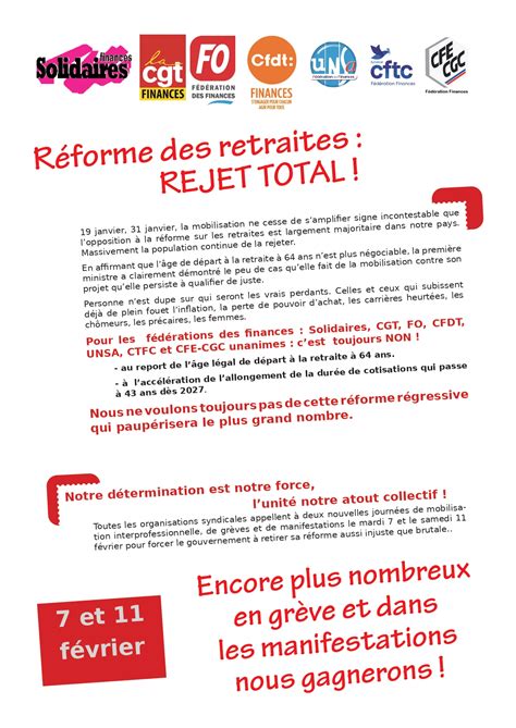 Réforme des retraites mobilisons nous les 7 et 11 février 2023