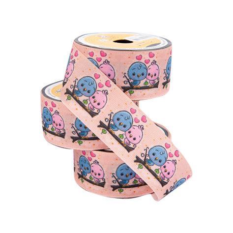 Alpet Gorgurão Estampado Passarinhos Azul Rosa 40mm 10 Metros