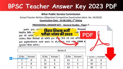 Official Bihar Bpsc Teacher Answer Key 2023 Pdf Download All Sets