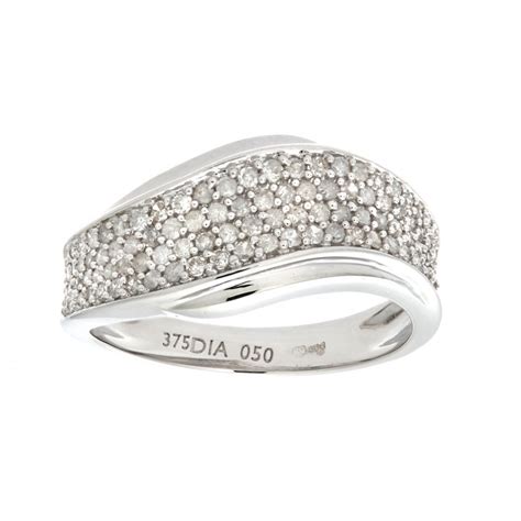 SPARKLD 9ct White Gold 0 50ct Diamond Half Eternity Wave Ring Sparkld