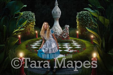 Alice Digital Backdrop Wonderland Chess Game Garden Wonderland