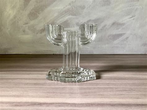 Home And Living Candleholders Antique Art Deco Glass Double Cactus Candelabra Candlestick Holders