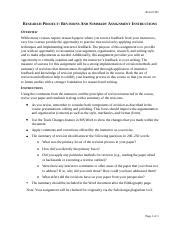 Research Project Revisions And Summary Assignment Instructions 1 1