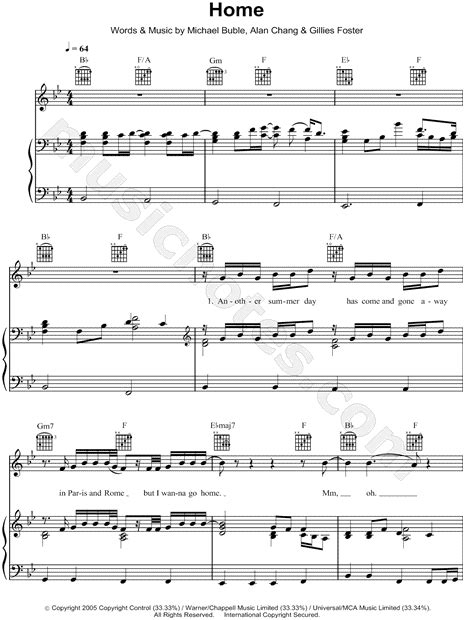 Michael Bublé "Home" Sheet Music in Bb Major (transposable) - Download ...