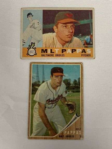 2 1960 1962 Topps Milt Pappas Baltimore Orioles Cards Aumann