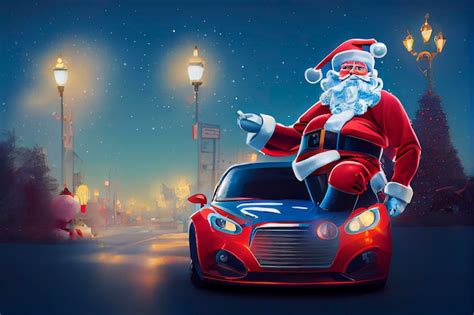 Premium AI Image Santa Klaus On A Car With Gifts Christmas Holiday