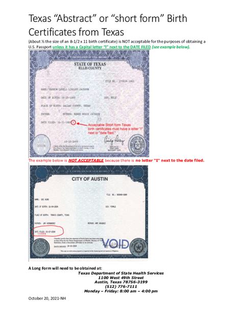 Fillable Online Texas Abstract Or Short Form Birth Certificates From