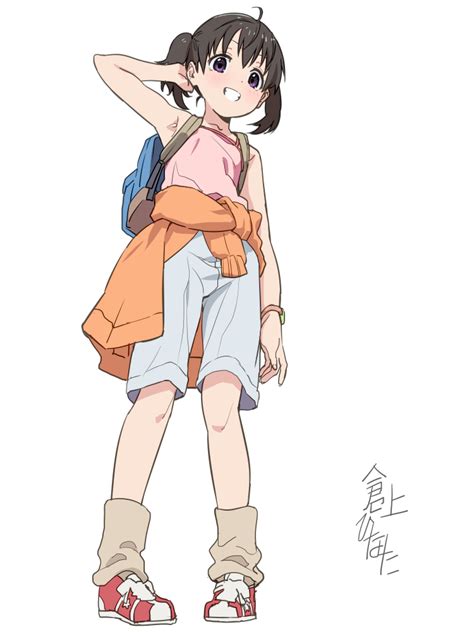 Safebooru 1girl Armpits Backpack Bag Black Hair Blush Brown Hair