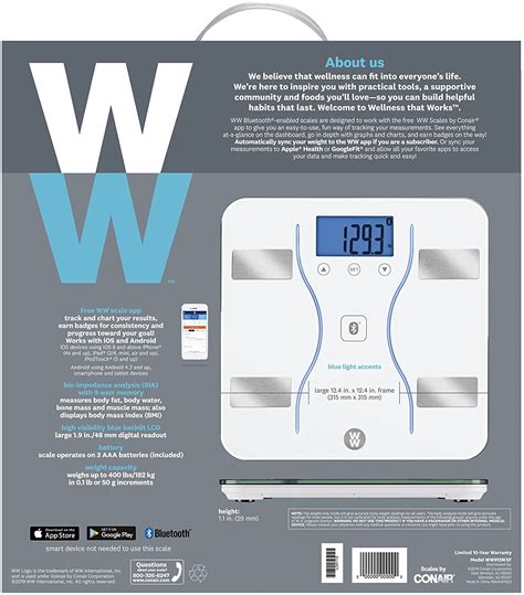 WW Scales By Conair Bluetooth Body Analysis Bathroom Scale Measures