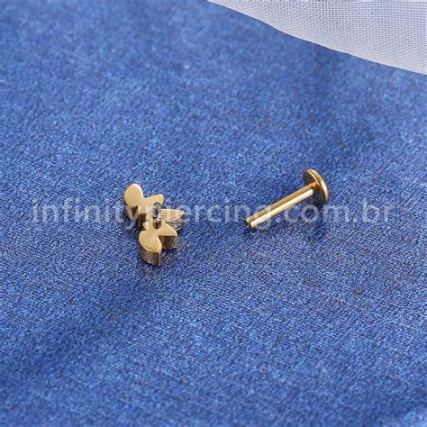 Piercing Labret Tit Nio Rosca Interna Cluster Folhas Infinity Piercing