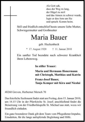 Traueranzeigen Von Maria Bauer Trauerms