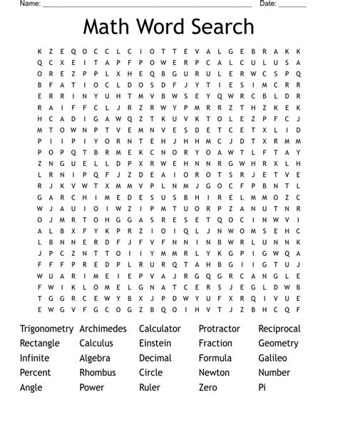 Math Word Search Wordmint