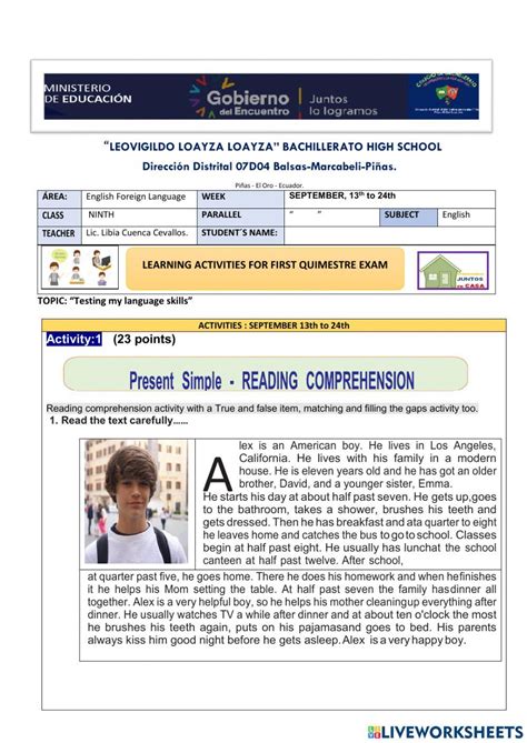 Learning Activities For First Quimestre Exam Activity Live Worksheets