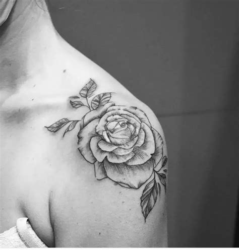 Black And White Rose Tattoo Shoulder