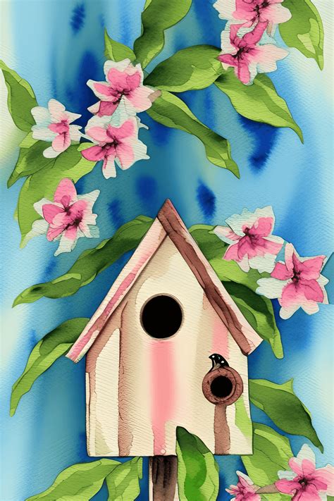 Casa De P Ssaros Em Aquarela Cottagecore Spring Theme Creative Fabrica