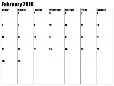 February 2016 Calendar Printable Calendar 2016 2017