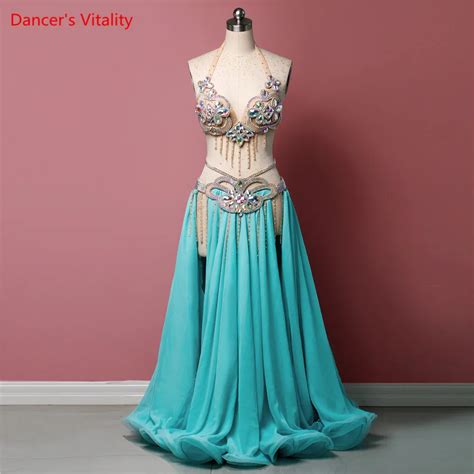 Belly Dance New Performance Costume Sexy Double Split Long Skirt Nude