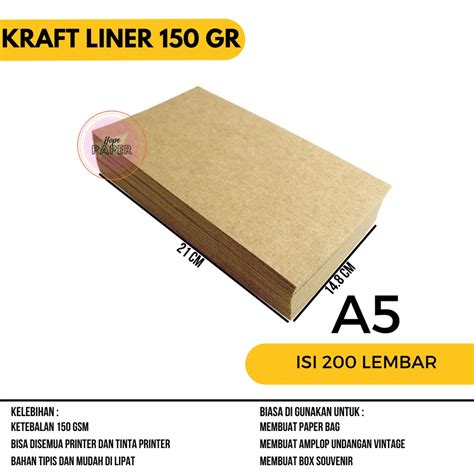 Jual Kertas Kraft A5 Liner 150 Gsm Isi 200 Lembar Kertas Bahan Paper