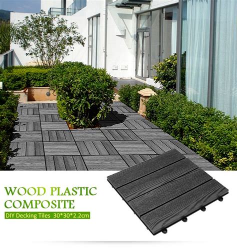 6xDIY Wooden Plastic Composite Interlocking Decking Tiles Garden Timber