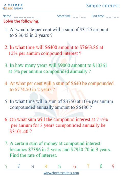 Compound Interest Word Problems Worksheets For Grade 8 Maths Shree Rsc Tutors