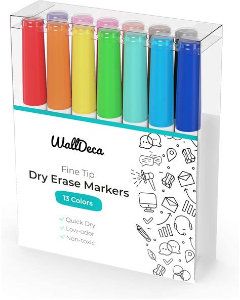 WallDeca Low Odor Dry Erase Markers Fine Tip Assorted Colors