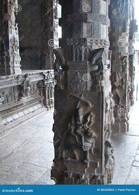 Carved Stone Pillars in Hindu Temple - Dravidian Architecture Stock Photo - Image of tamilnadu ...