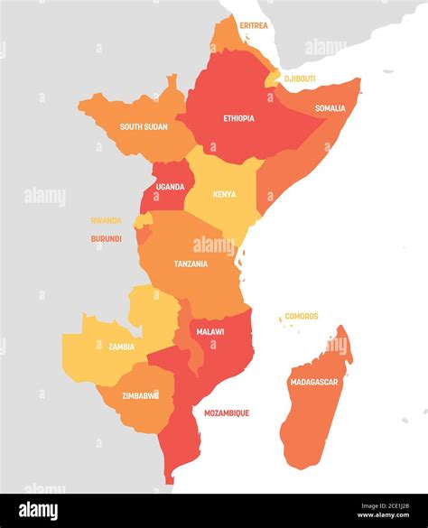 Región de África Oriental Mapa de países del África oriental