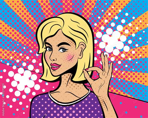 Sexy Pop Art Woman With Squinted Eyes And Open Mouth Background In