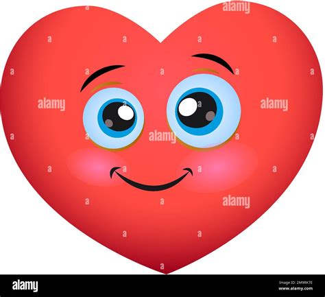 Cute red smiling heart emoji. Smiling face of cartoon heart icon Stock ...