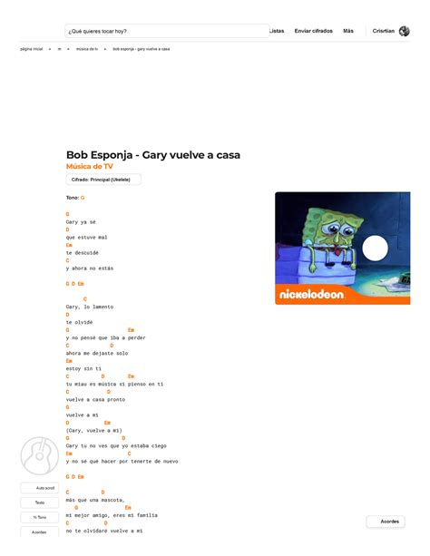 Bob Esponja Gary vuelve a casa ukelele página inicial m música de