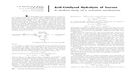 Acid Catalyzed Hydrolysis Of Sucrose A Student Study Of A Reaction