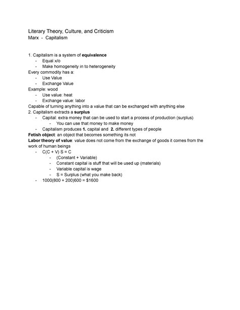 Marxism/Economics - EN 287 - Literary Theory, Culture, and Criticism