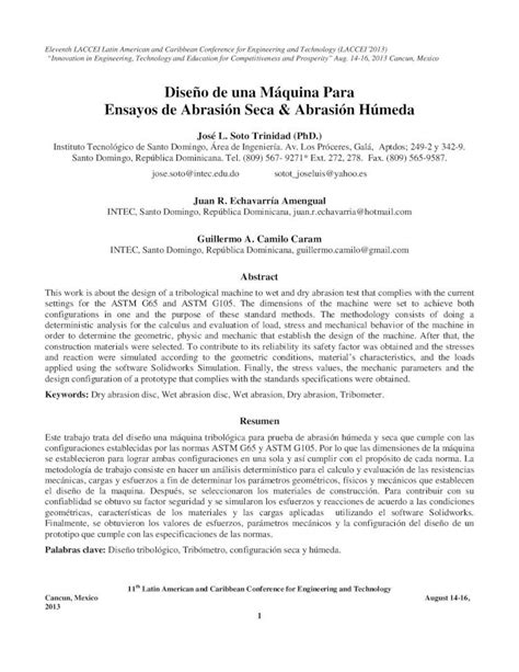 PDF Diseño de una Máquina Para Ensayos de Abrasión Seca PDF