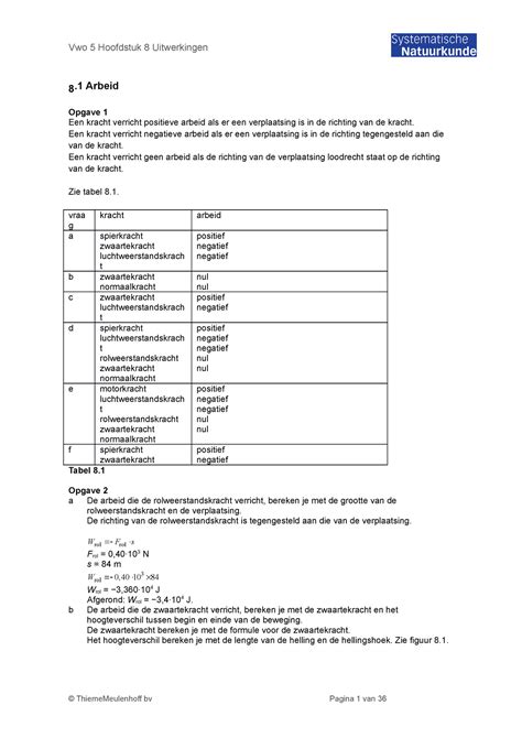 Sv Uitwerkingen Verbeterd Arbeid Opgave Een Kracht Verricht