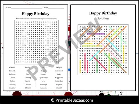 Happy Birthday Word Search Puzzle Worksheet Activity Teaching Resources