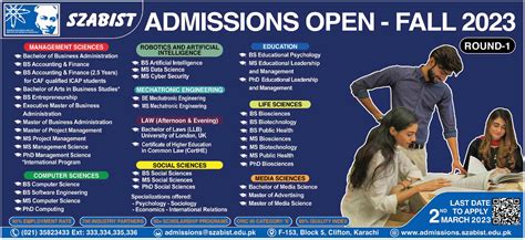 Szabist Karachi Campus Bs Ms Llb Phd Admissions Private