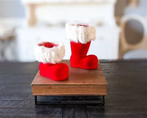 Santa Boot Vase Red Flocked Santa Boot Santa Boot Planter Etsy