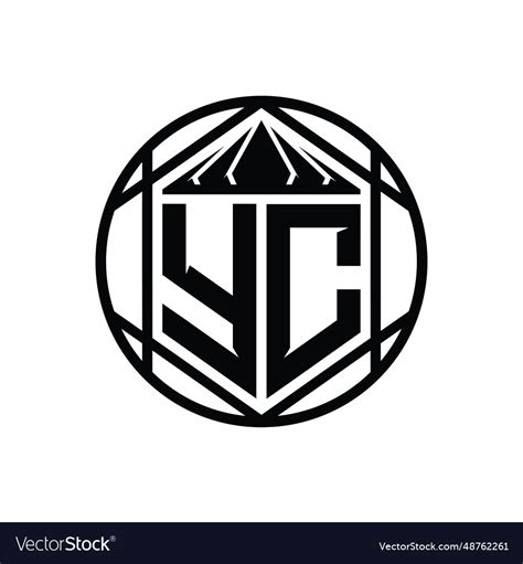 Yc Letter Logo Monogram Hexagon Slice Crown Sharp Vector Image