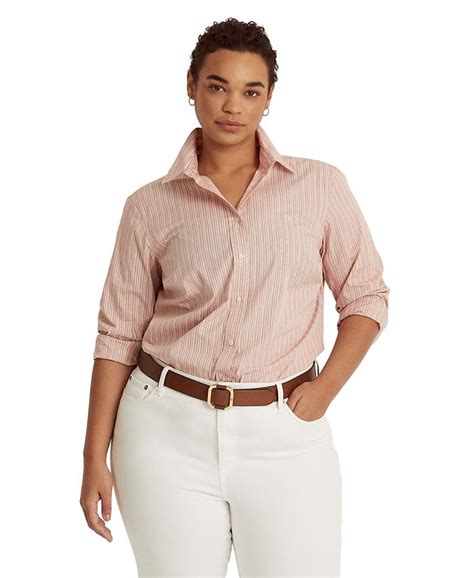 Lauren Ralph Lauren Plus Size Striped Cotton Broadcloth Shirt Macys